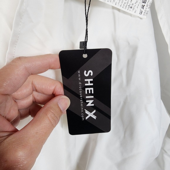 SHEIN X Dress Womens Large White Ruffle Sleeve Tie Back Mini Babydoll Style - Picture 14 of 14